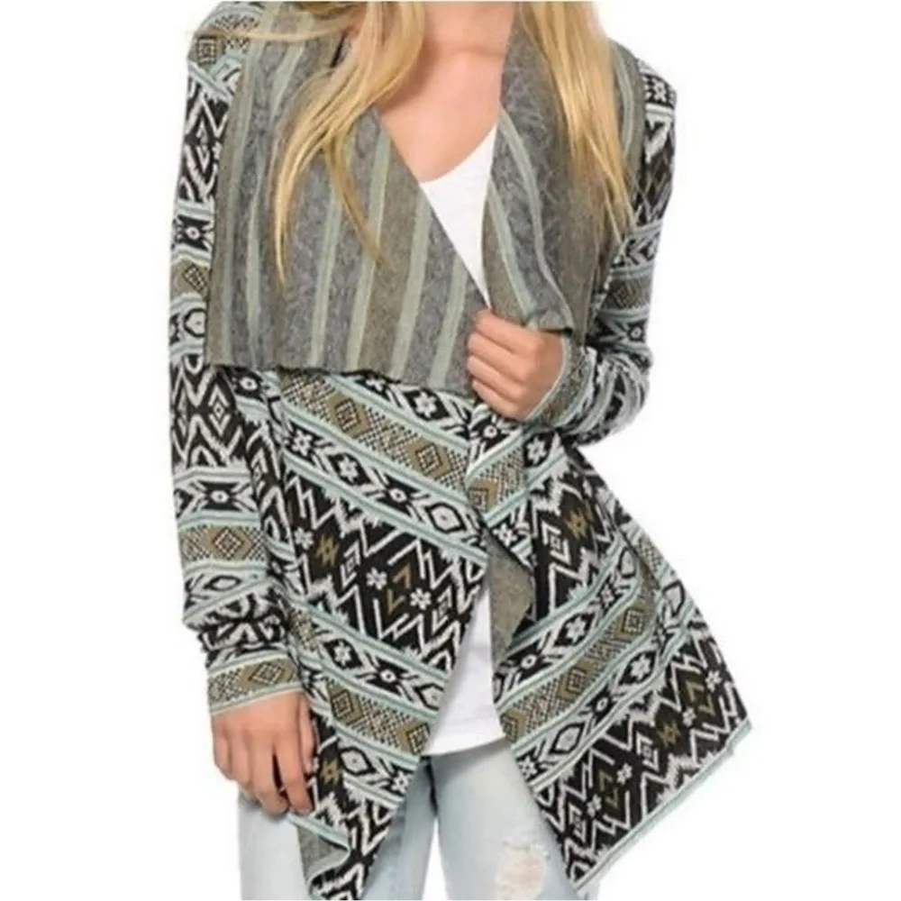 Billabong Show Me Waves Southwestern Drape Cardigan Cotton Blend S Festival Boho